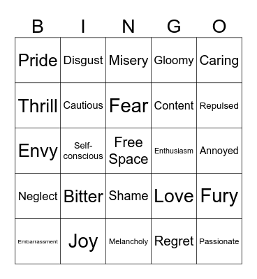Identifying Emotions Bingo Card