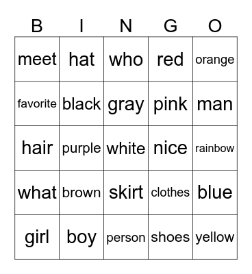 ASL 1 Unit 1 Bingo Card