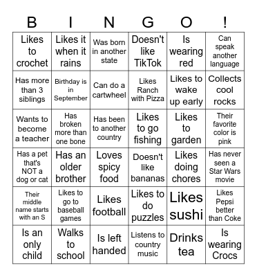 FIND SOMEONE WHO... Bingo Card