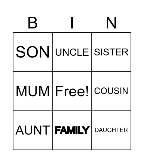 FAMILY MEMBERS Bingo Card