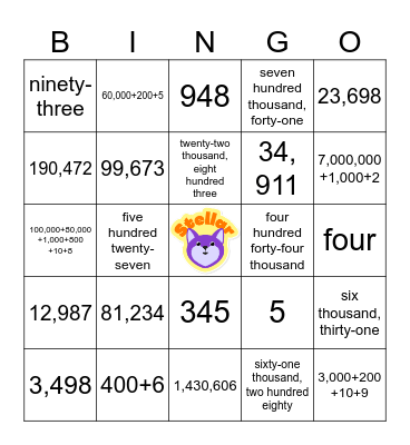 Place Value Bingo Card