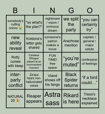 Hellraizers Session 94 Bingo Card