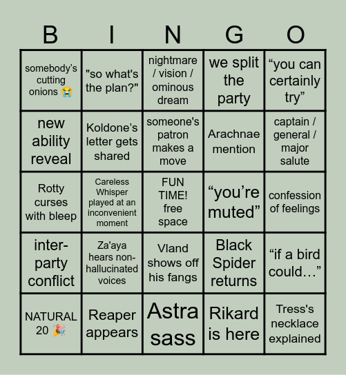 Hellraizers Session 94 Bingo Card