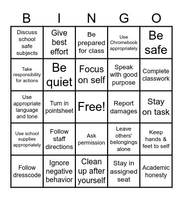 ORS Classroom Behavior Expectations Bingo Card