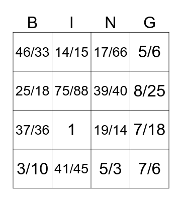 Adding Fractions Bingo Card