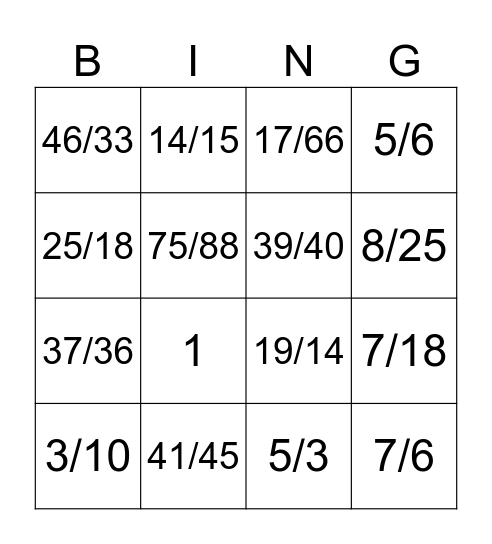 Adding Fractions Bingo Card