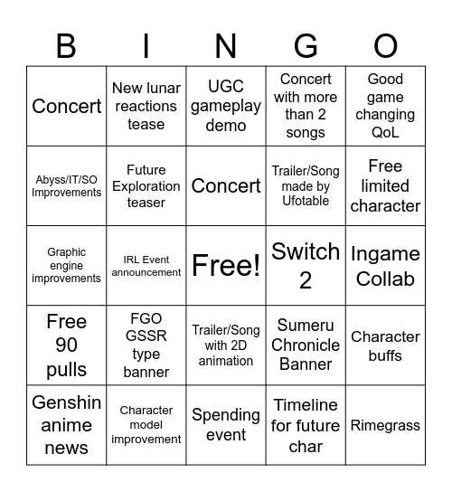 Untitled Bingo Card