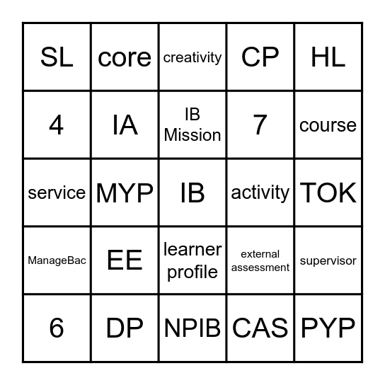 IB Bingo! Bingo Card
