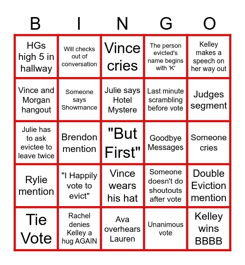 BB27 Week 7 Eviction Bingo Card