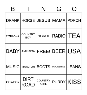 COUNTRY SONG Bingo Card