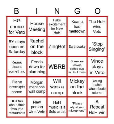 BB27 Live Feeds W8 Bingo Card