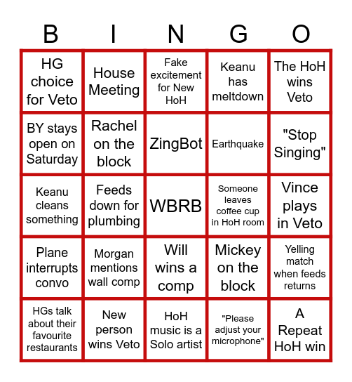 BB27 Live Feeds W8 Bingo Card