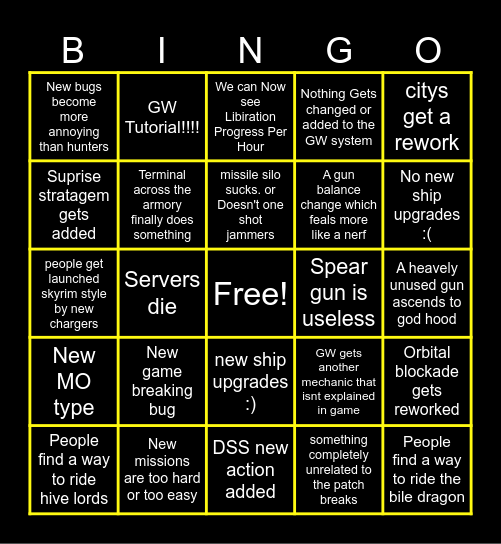 Helldivers 2 Into the unjust Bingo Card