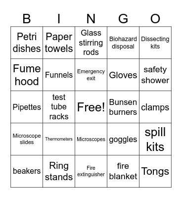 BIOLOGY LAB BINGO Card