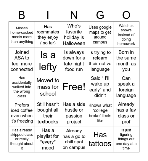 “Find someone who” Bingo Card