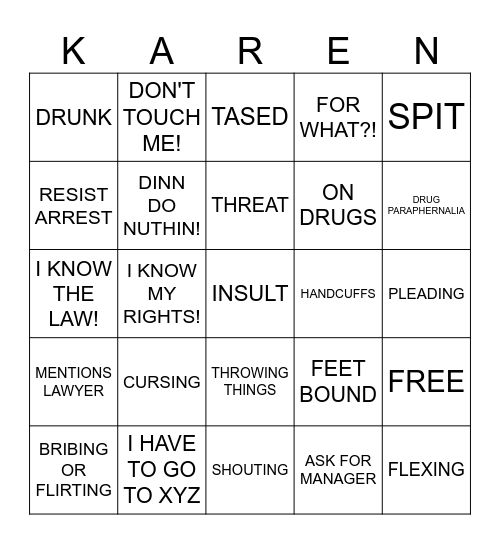 KAREN BINGO Card