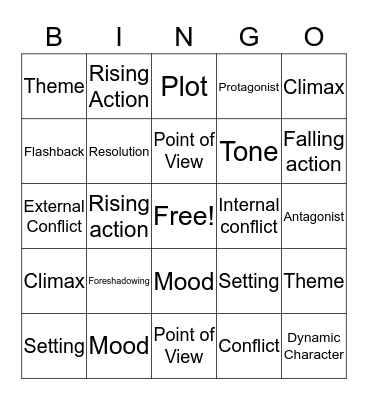 Literary Elements  Bingo Card