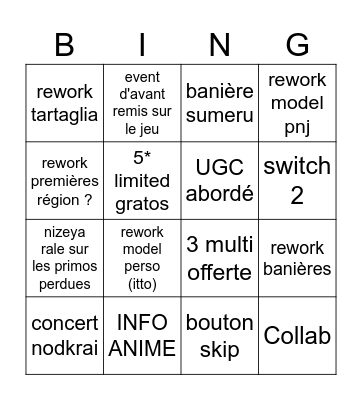 6.0 Bingo Card