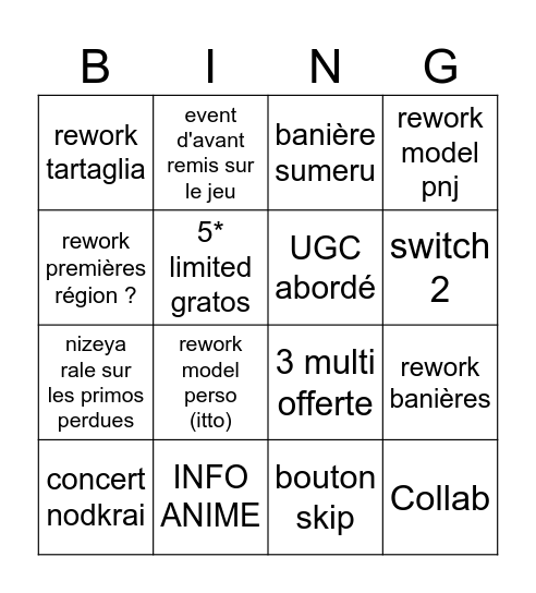 6.0 Bingo Card
