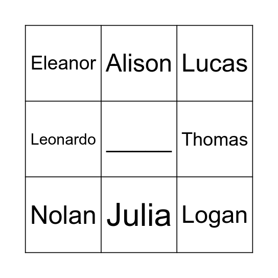 Name BINGO! Bingo Card