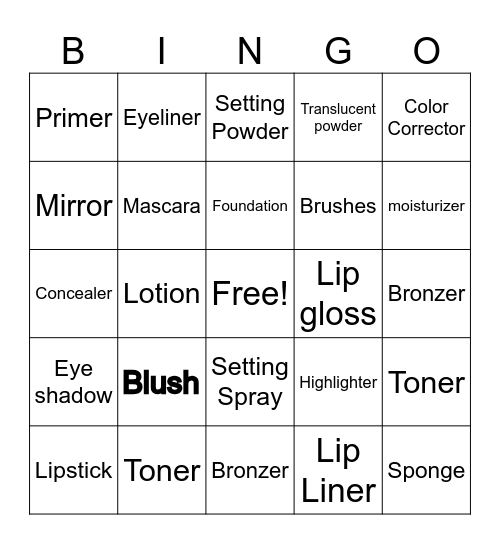 Makeup Bingo Card