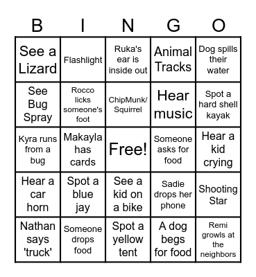 Camping Bingo Card