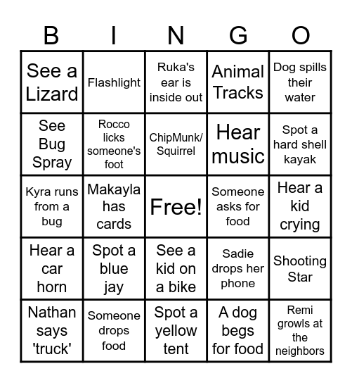 Camping Bingo Card