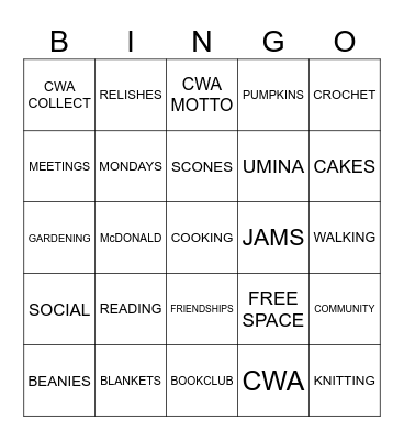 CWA MENTONE Bingo Card