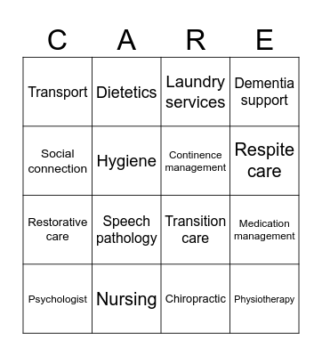 Carer Support Services Bingo Card