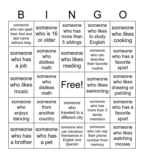 Find Someone...... Bingo Card