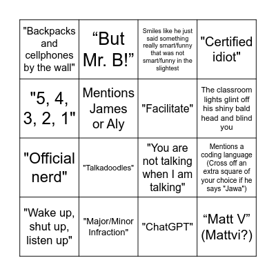 Mr. Bhatt Bingo 3 Bingo Card