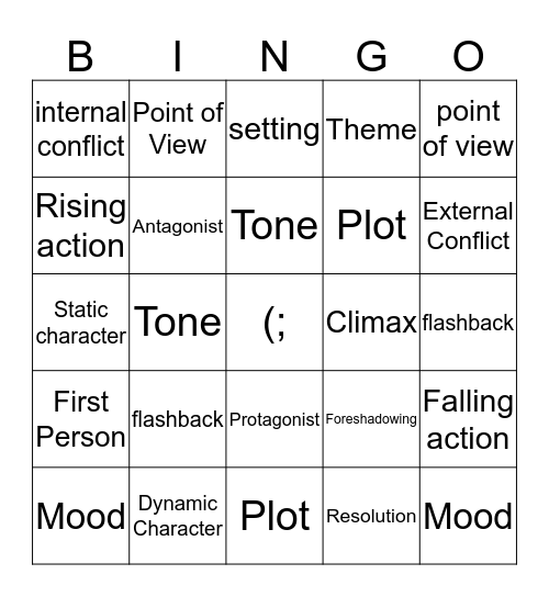 Literary Elements Bingo Card