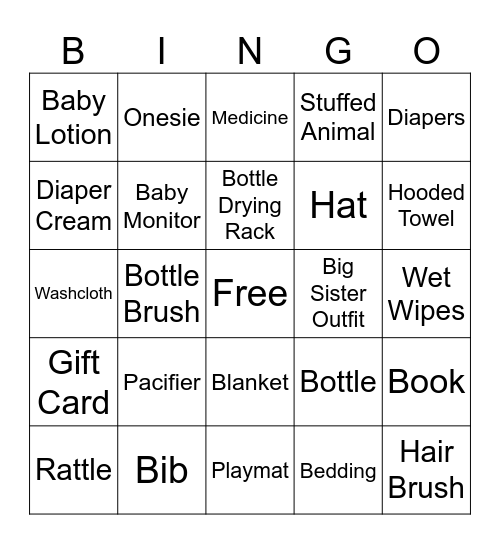Baby Gift Bingo Card