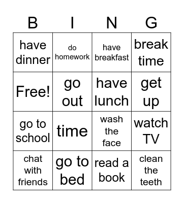 Daily Routine Bingo Card