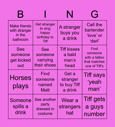 Tiff’s Birthday Bingo Card