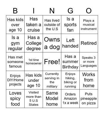 Scavenger hunt bingo Card