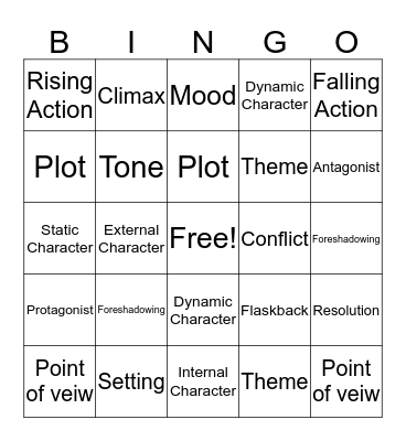 Literary Elements Bingo Card