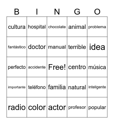 COGNADOS Bingo Card