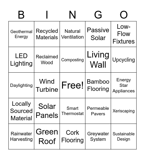 Earth Friendly Bingo Card