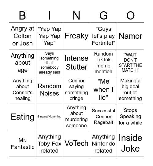 Connor Bingo Card