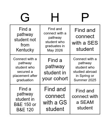 Gatton Honors Pathway Programs Bingo Card