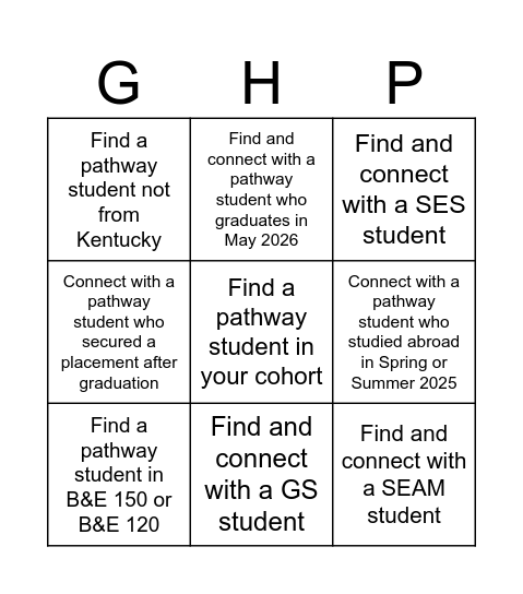 Gatton Honors Pathway Programs Bingo Card