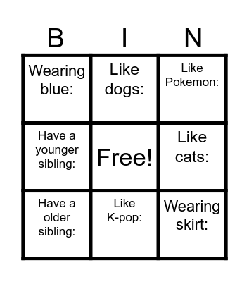 Friends Bingo Card