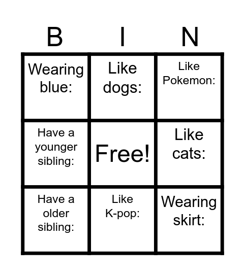 Friends Bingo Card