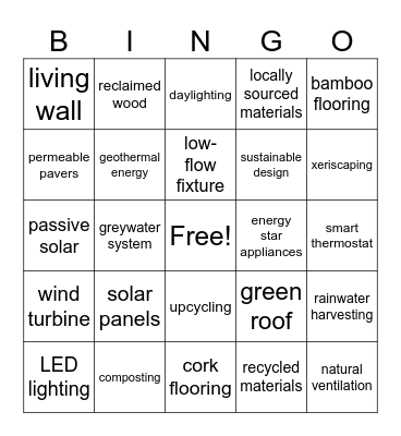 Earth Friendly Bingo Card