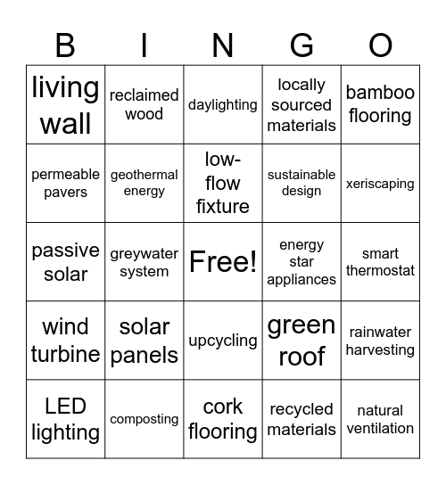 Earth Friendly Bingo Card