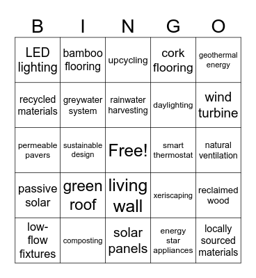Earth Friendly Bingo Card