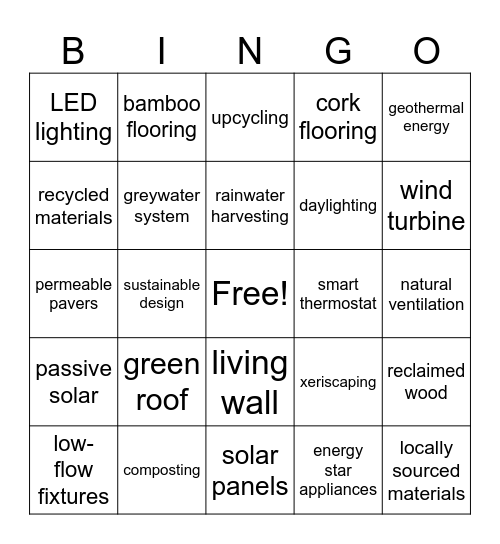 Earth Friendly Bingo Card