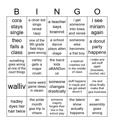 8th grade bingo Card