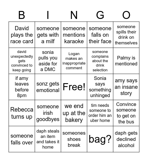 Drinks Bingo Card